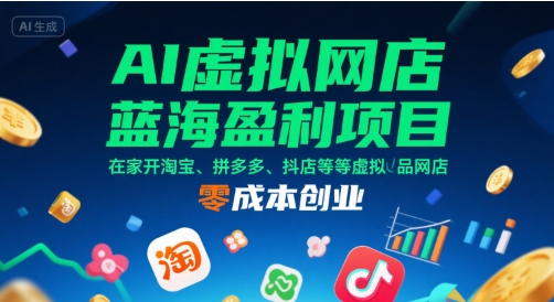 AI虚拟网店蓝海盈利项目，在家开淘宝、拼多多、抖店等虚拟品网店，零成本创业-HXPP