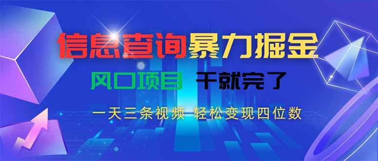 信息查询暴力掘金，一天三条视频 轻松变现四位数，风口项目干就完了-HXPP