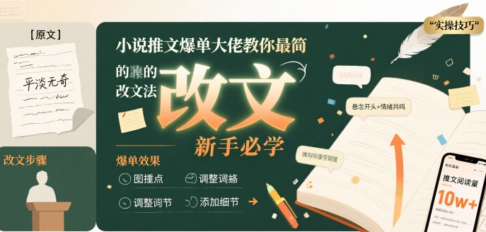 小说推文爆单大佬教你最简单的改文方法实操课，新手必学-HXPP