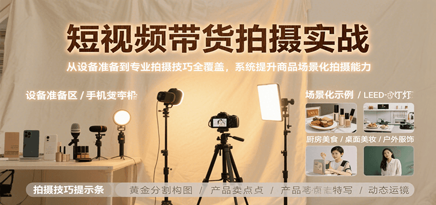 短视频带货拍摄实战，从设备准备到专业拍摄技巧全覆盖，系统提升商品场景化拍摄能力-HXPP
