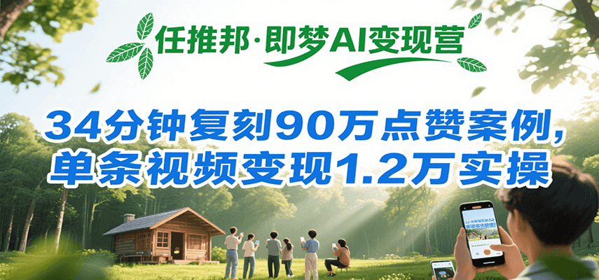 任推邦·即梦AI变现营，34分钟复刻90万点赞案例，单条视频变现1.2万实操-HXPP