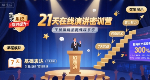 21天在线演讲密训营，王牌演讲招商课程系统-HXPP