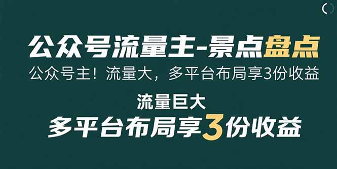 公众号流量主-景点盘点 流量巨大 多平台布局享3份收益-HXPP
