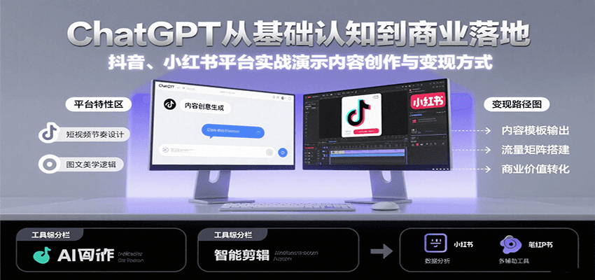 ChatGPT从基础认知到商业落地，实战演示抖音、小红书等平台的内容创作与变现-HXPP