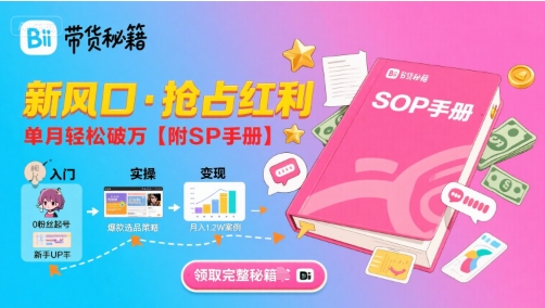 B站哔哩哔哩带货秘籍，新风口，抢占红利，单月轻松破万【附SOP手册】-HXPP