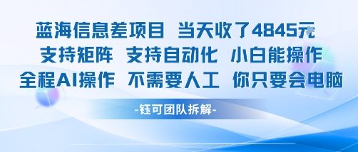 蓝海信息差项目当天收米1k+ 支持矩阵支持自动化小白能操作全程AI操作不需要人工你只要会电脑-HXPP
