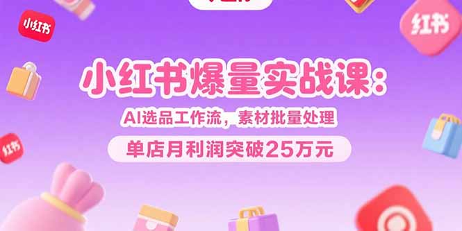 小红书爆量实战课：AI选品工作流，素材批量处理，单店月利润突破25万元-HXPP