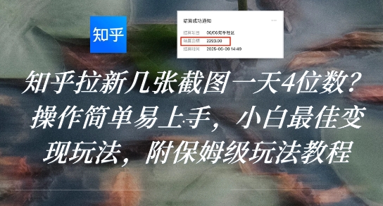知乎拉新几张截图一天4位数？操作简单易上手，小白最佳变现玩法，附保姆级玩法教程-HXPP