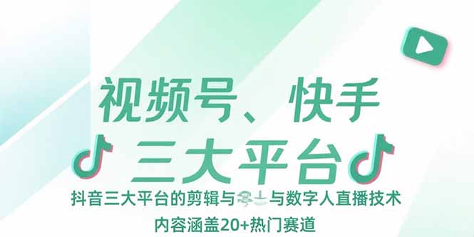 视频号、快手、抖音三大平台的剪辑与数字人直播技术，内容涵盖20+热门赛道-HXPP