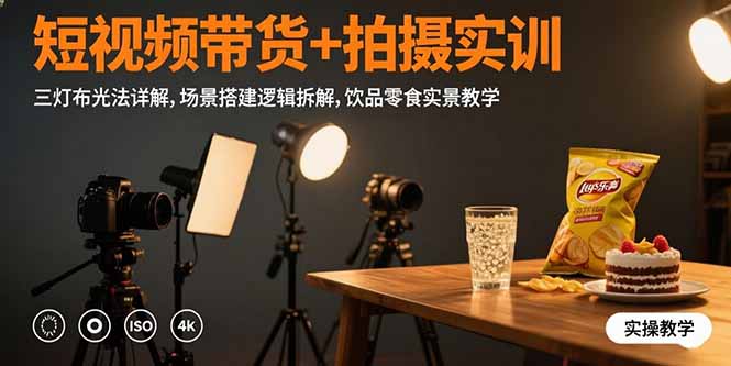 短视频带货+拍摄实训：三灯布光法详解,场景搭建逻辑拆解,饮品零食实景教学-HXPP