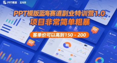 PPT模版蓝海赛道副业特训营1.0，项目非常简单粗暴，客单价可以高到150-200-HXPP