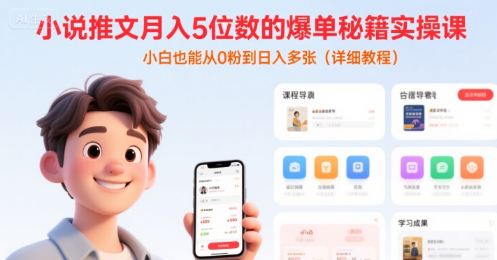 小说推文月入5位数的爆单秘籍实操课，，小白也能从0粉到日入多张(详细教程)-HXPP