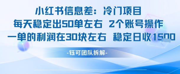 小红书信息差冷门项目一单利润30块每天稳定1.5k左右2个账号操作-HXPP