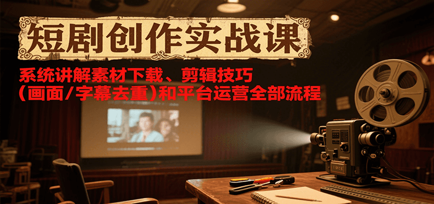短剧创作实战课，系统讲解素材下载、剪辑技巧(画面/字幕去重)和平台运营全部流程-HXPP