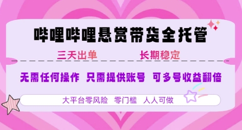 B站悬赏带货全托管，自测稳定，只需提供账号，无需基础，小白宝妈轻松上手，单日稳定3张【揭秘】-HXPP