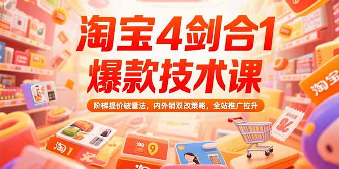 淘宝4剑合1爆款技术课73期：阶梯提价破量法，内外销双改策略 全站推广拉升-HXPP