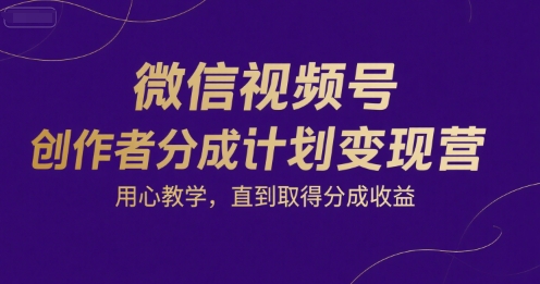 微信视频号创作者分成计划变现营，用心教学，直到取得分成收益-HXPP