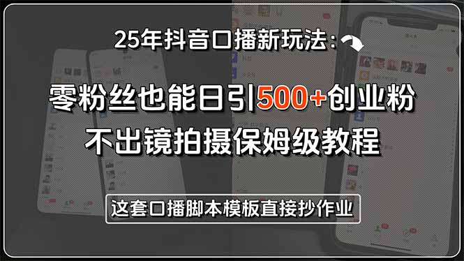 25年抖音口播新玩法：零粉丝也能日引500+创业粉，不出镜拍摄保姆级教程…-HXPP