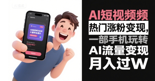 AI短视频热门涨粉变现，一部手机玩转AI流量变现，月入过W-HXPP