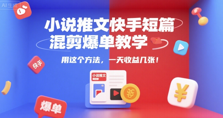 小说推文快手短篇混剪爆单教学，用这个方法，一天收益几张-HXPP