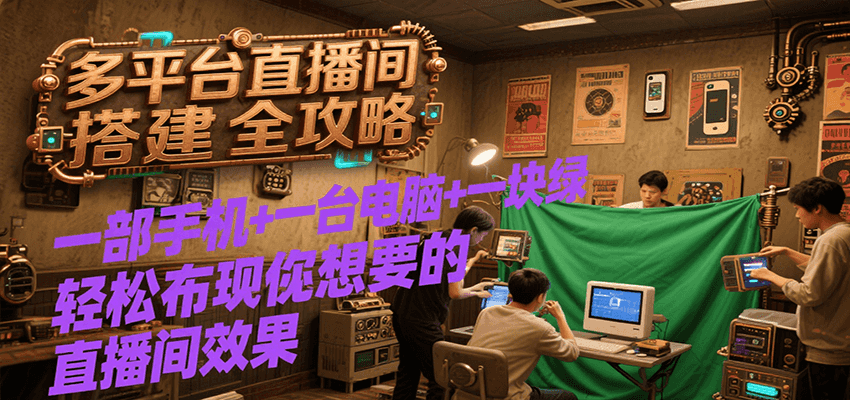 多平台直播间搭建全攻略，一部手机+一台电脑+一块绿布轻松实现你想要的直播间效果-HXPP