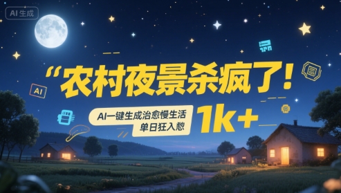 农村夜景杀疯了！AI一键生成治愈系慢生活，单日狂入1k+-HXPP