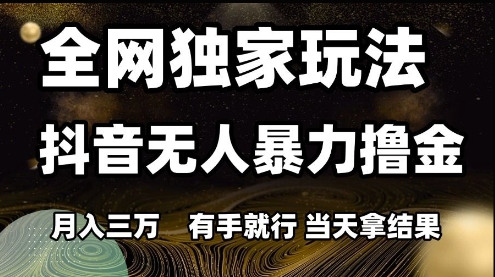 全网独家玩法抖音无人暴力撸金，月入3W，有手就行，当天拿结果【揭秘】-HXPP
