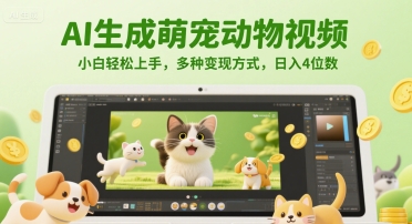 AI生成萌宠动物视频，小白轻松上手，多种变现方式，日入4位数-HXPP