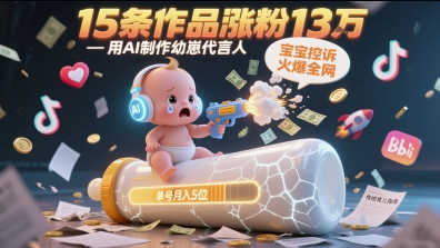 用AI制作幼崽代言人，宝宝的控诉火爆全网，15条作品涨粉13W，单号月入5位数实操教程-HXPP