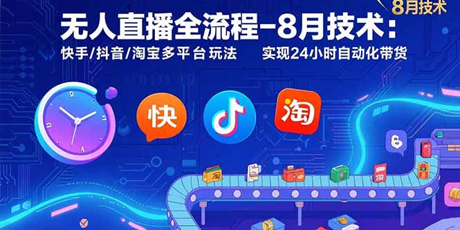 无人直播全流程-8月技术：快手/抖音/淘宝多平台玩法 实现24小时自动化带货-HXPP