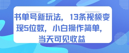 书单号新玩法，13条视频变现5位数，小白操作简单，当天可见收益-HXPP