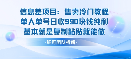 信息差项目：售卖冷门教程单人单号日收9张纯利基本就是复制粘贴就能做-HXPP