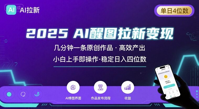 2025最强AI醒图拉新，几分钟一条原创作品，单日收入4位数，小白也能上手操作-HXPP