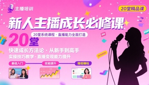 新人主播必学的20堂培训课，让主播快速成长的必学课程，帮你直播能力快速打造的实操方法-HXPP