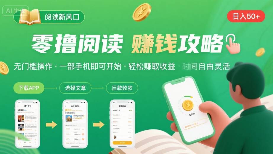 零撸阅读新风口，无门槛轻松挣，一部手机，日入 50-3张【揭秘】-HXPP
