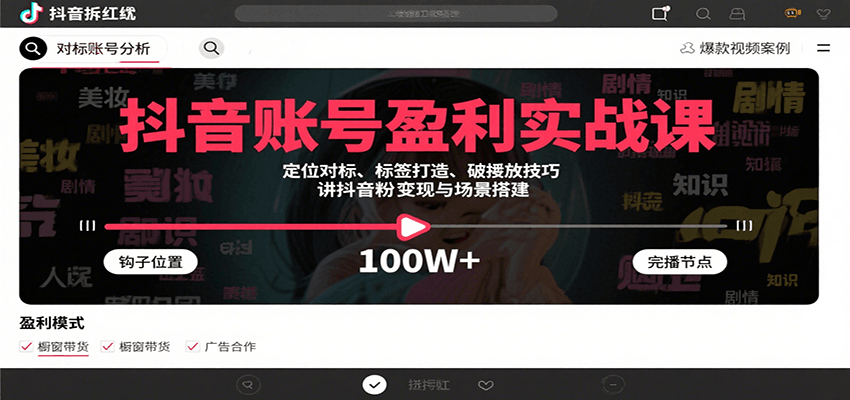 抖音账号盈利实战课，定位对标、标签打造、破播放技巧，讲涨粉变现与场景搭建-HXPP