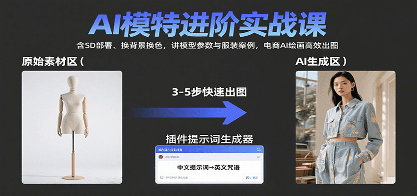 AI模特进阶实战课：含SD部署、换背景换色，讲模型参数与服装案例，电商AI绘画高效出图-HXPP