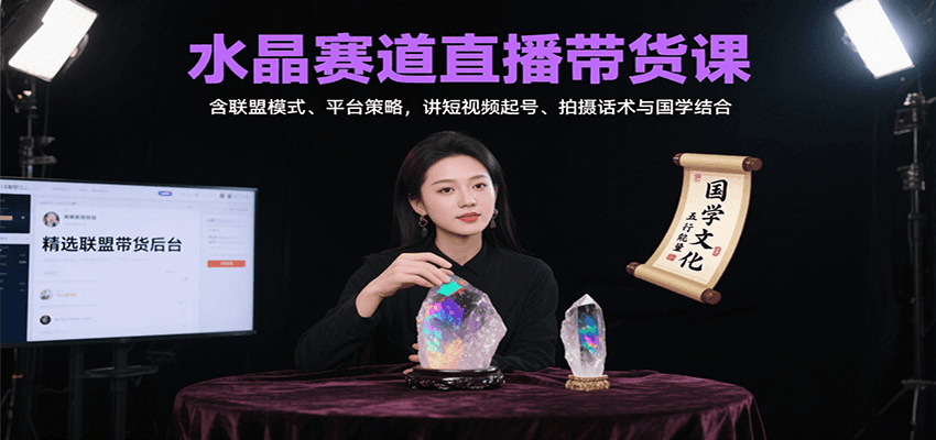 水晶赛道直播带货课：含联盟模式、平台策略，讲短视频起号、拍摄话术与国学结合-HXPP