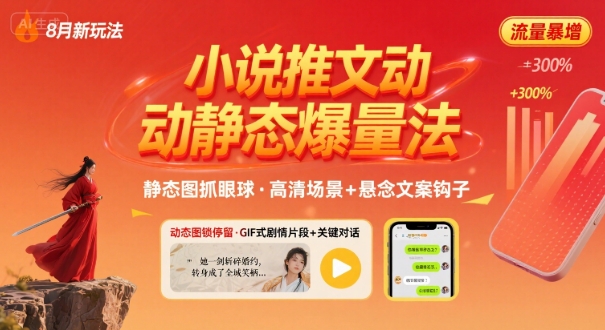 8月小说推文全新玩法，动静态图片+搭配小说文案爆量玩法-HXPP