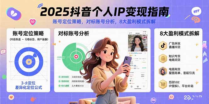 2025抖音个人IP变现指南，账号定位策略，对标账号分析，8大盈利模式拆解-HXPP