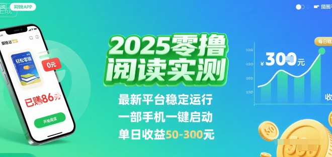 2025实测零撸阅读挂G：最新平台稳定运行，一部手机一键启动，单日收益 50-3张 【揭秘】-HXPP