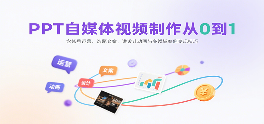 PPT自媒体视频制作从0到1：含账号运营、选题文案，讲设计动画与多领域案例变现技巧-HXPP