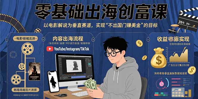 零基础出海创富课：以电影解说为垂直赛道，实现不出国门赚美金的目标-HXPP