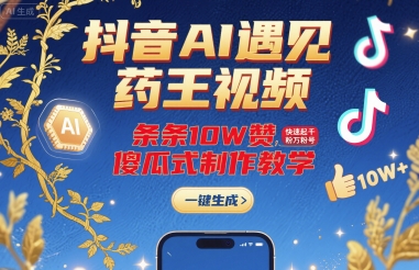 抖音AI遇见药王视频，条条10W赞，快速起千粉万粉号，傻瓜式制作教学-HXPP