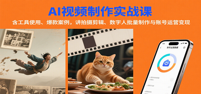 AI视频制作实战：含工具使用、爆款案例，讲拍摄剪辑、数字人批量制作与账号运营变现-HXPP