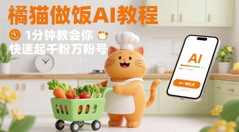 有趣的橘猫买菜做饭视频，用AI一键搞定，1分钟教会你，快速起千粉万粉号-HXPP