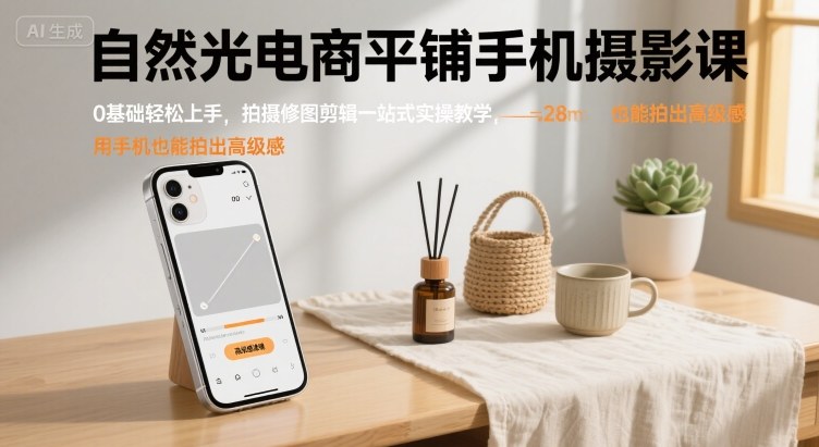 自然光电商平铺手机摄影课，0基础轻松上手，拍摄修图剪辑一站式实操教学，用手机也能拍出高级感-HXPP