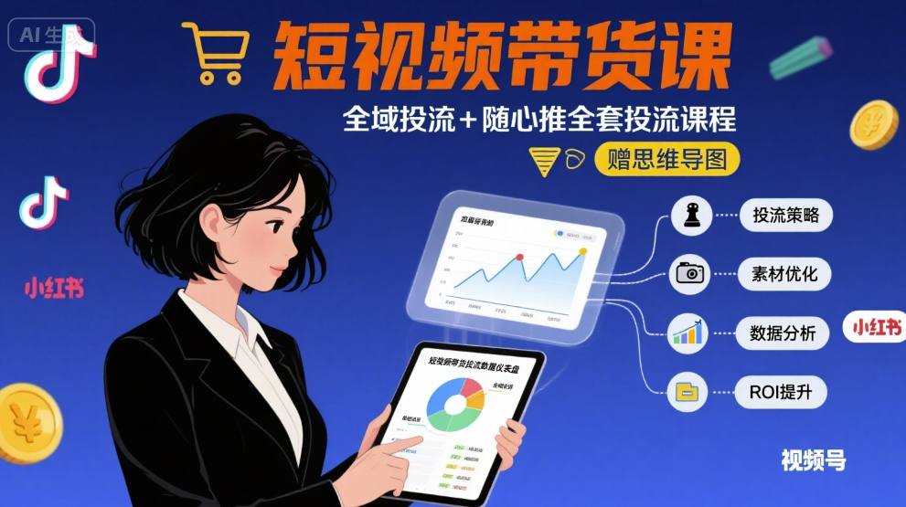 最新短视频带货课，全域投流+随心推全套投流课程+思维导图-HXPP