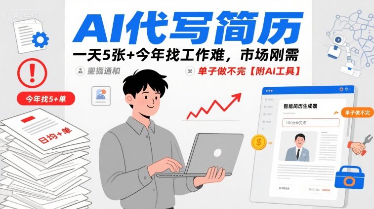 AI代写简历，一天5张+今年找工作难，市场刚需，单子做不完【附AI工具】-HXPP