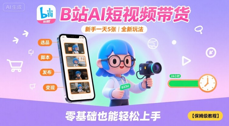 B站AI短视频带货，新手一天5张，全新玩法【保姆级教程】-HXPP